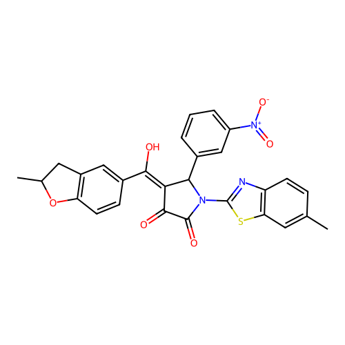 (4E)-4-[hydroxy(2-methyl-2,3-dihydro-1-benzofuran-5-yl)methylidene]-1-(6-methyl-1,3-benzothiazol-2-yl)-5-(3-nitrophenyl)pyrrolidine-2,3-dione structure