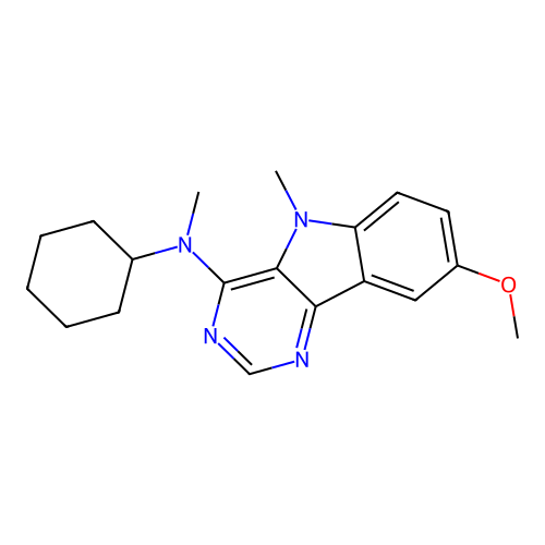 N-cyclohexyl-8-methoxy-N,5-dimethylpyrimido[5,4-b]indol-4-amine structure