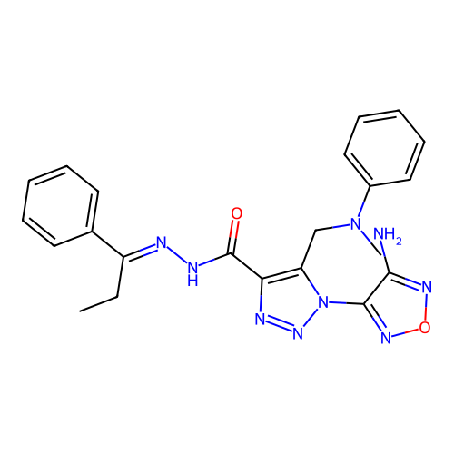 (E)-1-(4-amino-1,2,5-oxadiazol-3-yl)-5-((methyl(phenyl)amino)methyl)-N'-(1-phenylpropylidene)-1H-1,2,3-triazole-4-carbohydrazide structure