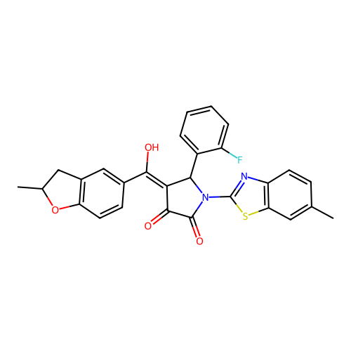 (4E)-5-(2-fluorophenyl)-4-[hydroxy(2-methyl-2,3-dihydro-1-benzofuran-5-yl)methylidene]-1-(6-methyl-1,3-benzothiazol-2-yl)pyrrolidine-2,3-dione structure