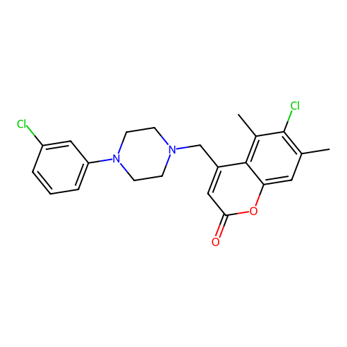 6-chloro-4-((4-(3-chlorophenyl)piperazin-1-yl)methyl)-5,7-dimethyl-2H-chromen-2-one structure