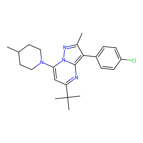 5-tert-butyl-3-(4-chlorophenyl)-2-methyl-7-(4-methylpiperidin-1-yl)pyrazolo[1,5-a]pyrimidine structure