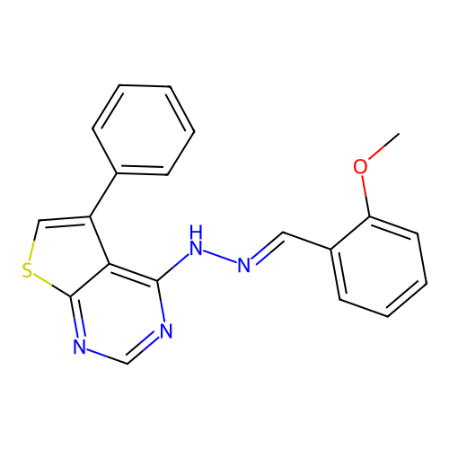 4-[(2E)-2-(2-methoxybenzylidene)hydrazinyl]-5-phenylthieno[2,3-d]pyrimidine structure