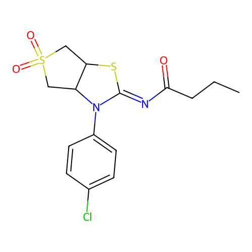 N-[(2Z)-3-(4-chlorophenyl)-5,5-dioxidotetrahydrothieno[3,4-d][1,3]thiazol-2(3H)-ylidene]butanamide structure