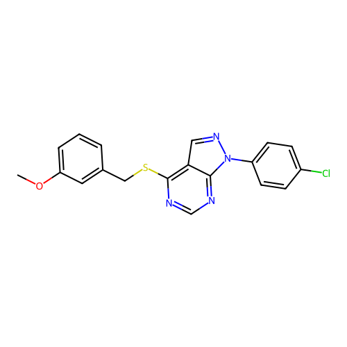 1-(4-chlorophenyl)-4-[(3-methoxybenzyl)sulfanyl]-1H-pyrazolo[3,4-d]pyrimidine structure