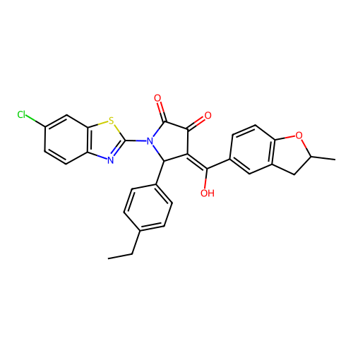 (4E)-1-(6-chloro-1,3-benzothiazol-2-yl)-5-(4-ethylphenyl)-4-[hydroxy(2-methyl-2,3-dihydro-1-benzofuran-5-yl)methylidene]pyrrolidine-2,3-dione structure