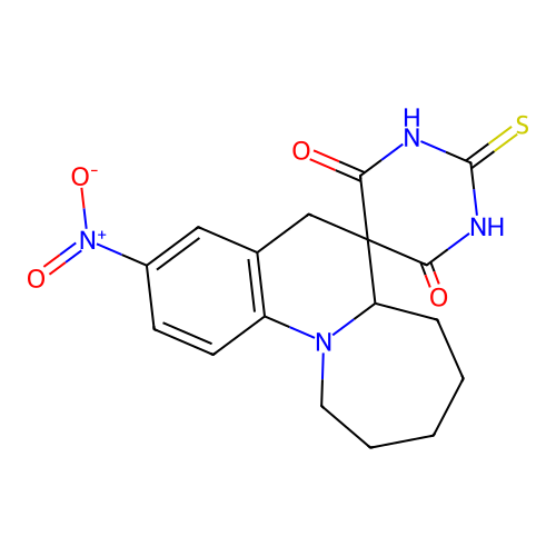 3'-nitro-2-sulfanylidenespiro[1,3-diazinane-5,6'-6a,7,8,9,10,11-hexahydro-5H-azepino[1,2-a]quinoline]-4,6-dione structure