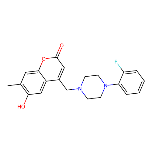 4-((4-(2-fluorophenyl)piperazin-1-yl)methyl)-6-hydroxy-7-methyl-2H-chromen-2-one structure