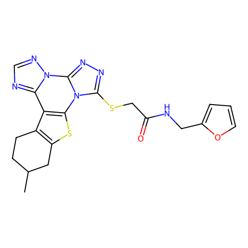 N-(furan-2-ylmethyl)-2-((11-methyl-10,11,12,13-tetrahydrobenzo[4,5]thieno[3,2-e]bis([1,2,4]triazolo)[4,3-a:1',5'-c]pyrimidin-7-yl)thio)acetamide structure