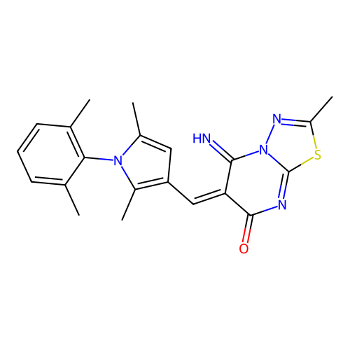(E)-6-((1-(2,6-dimethylphenyl)-2,5-dimethyl-1H-pyrrol-3-yl)methylene)-5-imino-2-methyl-5H-[1,3,4]thiadiazolo[3,2-a]pyrimidin-7(6H)-one structure