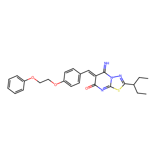 (6Z)-5-imino-2-pentan-3-yl-6-[[4-(2-phenoxyethoxy)phenyl]methylidene]-[1,3,4]thiadiazolo[3,2-a]pyrimidin-7-one structure