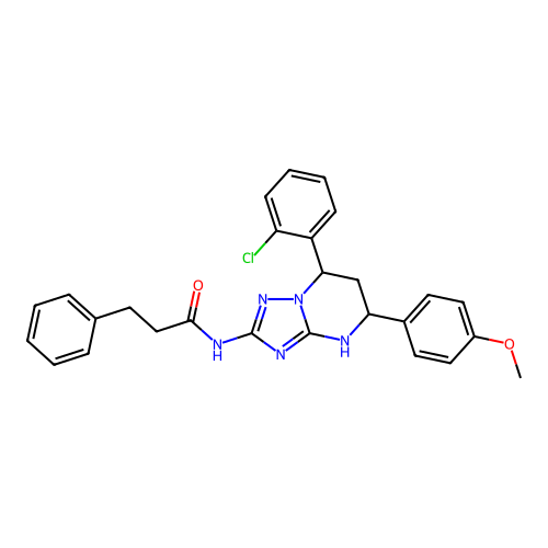 N-(7-(2-chlorophenyl)-5-(4-methoxyphenyl)-4,5,6,7-tetrahydro-[1,2,4]triazolo[1,5-a]pyrimidin-2-yl)-3-phenylpropanamide structure