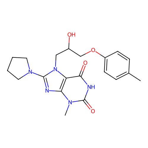 7-(2-hydroxy-3-(p-tolyloxy)propyl)-3-methyl-8-(pyrrolidin-1-yl)-1H-purine-2,6(3H,7H)-dione structure