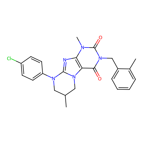 9-(4-chlorophenyl)-1,7-dimethyl-3-(2-methylbenzyl)-6,7,8,9-tetrahydropyrimido[2,1-f]purine-2,4(1H,3H)-dione structure