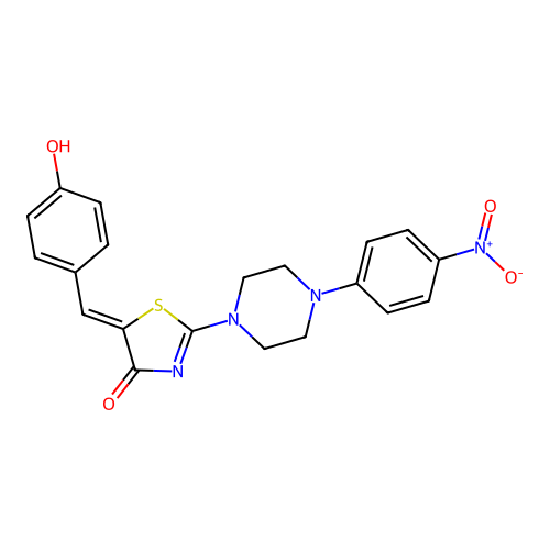 (5Z)-5-[(4-hydroxyphenyl)methylidene]-2-[4-(4-nitrophenyl)piperazin-1-yl]-1,3-thiazol-4-one structure