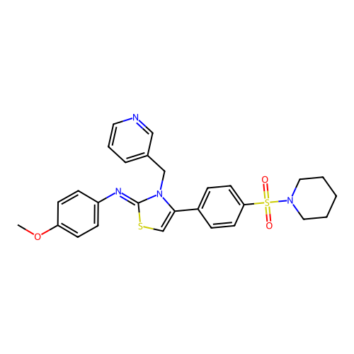 4-methoxy-N-[(2Z)-4-[4-(piperidin-1-ylsulfonyl)phenyl]-3-(pyridin-3-ylmethyl)-1,3-thiazol-2(3H)-ylidene]aniline structure