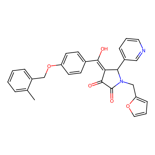 1-(furan-2-ylmethyl)-4-[hydroxy-[4-[(2-methylphenyl)methoxy]phenyl]methylidene]-5-pyridin-3-ylpyrrolidine-2,3-dione structure