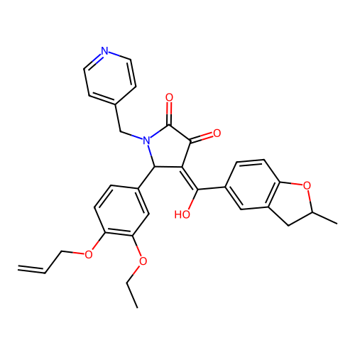 (4E)-5-(3-ethoxy-4-prop-2-enoxyphenyl)-4-[hydroxy-(2-methyl-2,3-dihydro-1-benzofuran-5-yl)methylidene]-1-(pyridin-4-ylmethyl)pyrrolidine-2,3-dione structure