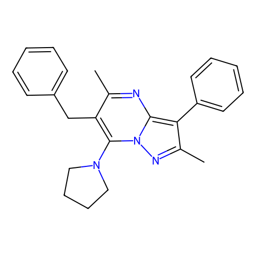 6-Benzyl-2,5-dimethyl-3-phenyl-7-(pyrrolidin-1-yl)pyrazolo[1,5-a]pyrimidine structure
