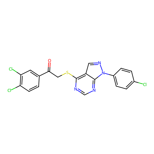 2-[1-(4-chlorophenyl)pyrazolo[3,4-d]pyrimidin-4-yl]sulfanyl-1-(3,4-dichlorophenyl)ethanone structure