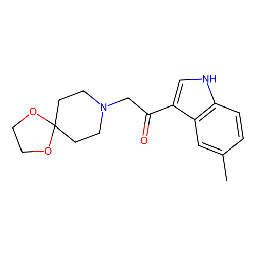 2-(1,4-dioxa-8-azaspiro[4.5]dec-8-yl)-1-(5-methyl-1H-indol-3-yl)ethanone structure