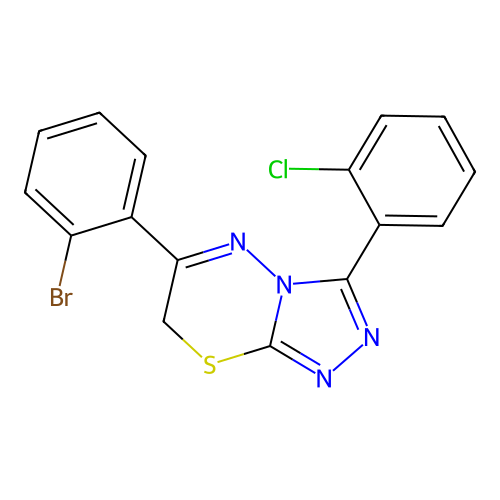 6-(2-bromophenyl)-3-(2-chlorophenyl)-7H-[1,2,4]triazolo[3,4-b][1,3,4]thiadiazine structure