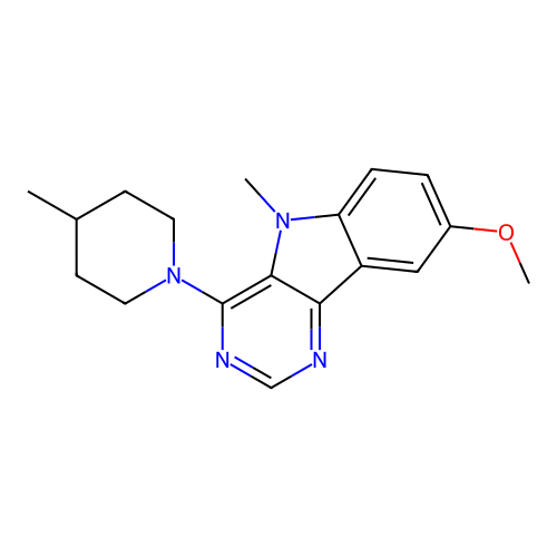 8-methoxy-5-methyl-4-(4-methylpiperidin-1-yl)-5H-pyrimido[5,4-b]indole structure