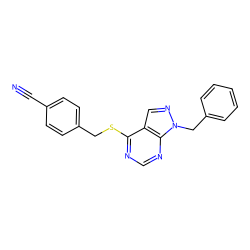 4-{[(1-benzyl-1H-pyrazolo[3,4-d]pyrimidin-4-yl)sulfanyl]methyl}benzonitrile structure