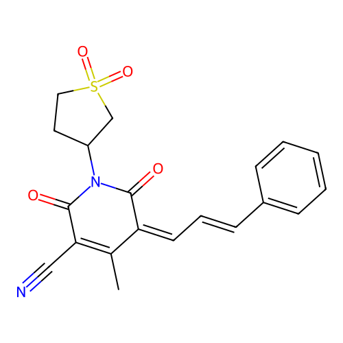 (5Z)-1-(1,1-dioxidotetrahydrothiophen-3-yl)-4-methyl-2,6-dioxo-5-[(2E)-3-phenylprop-2-en-1-ylidene]-1,2,5,6-tetrahydropyridine-3-carbonitrile structure