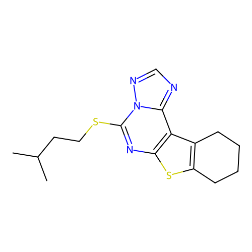 5-[(3-methylbutyl)sulfanyl]-8,9,10,11-tetrahydro[1]benzothieno[3,2-e][1,2,4]triazolo[1,5-c]pyrimidine structure