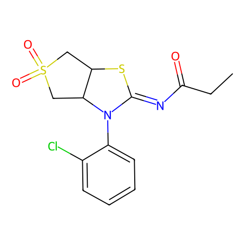 N-[(2Z)-3-(2-chlorophenyl)-5,5-dioxidotetrahydrothieno[3,4-d][1,3]thiazol-2(3H)-ylidene]propanamide structure
