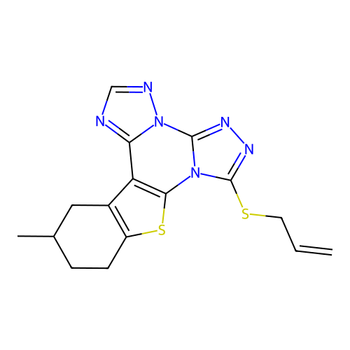 12-methyl-7-(prop-2-en-1-ylsulfanyl)-10,11,12,13-tetrahydro[1]benzothieno[3,2-e]bis[1,2,4]triazolo[4,3-a:1',5'-c]pyrimidine structure