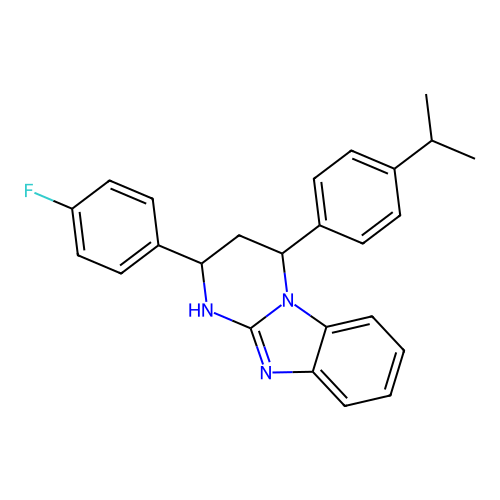 2-(4-fluorophenyl)-4-(4-isopropylphenyl)-1,2,3,4-tetrahydrobenzo[4,5]imidazo[1,2-a]pyrimidine structure