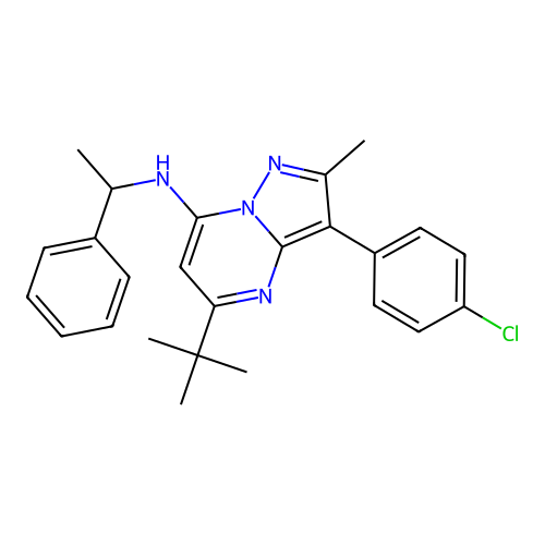 5-tert-butyl-3-(4-chlorophenyl)-2-methyl-N-(1-phenylethyl)pyrazolo[1,5-a]pyrimidin-7-amine structure