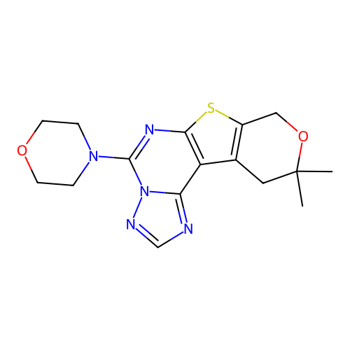 10,10-dimethyl-5-(morpholin-4-yl)-10,11-dihydro-8H-pyrano[4',3':4,5]thieno[3,2-e][1,2,4]triazolo[1,5-c]pyrimidine structure