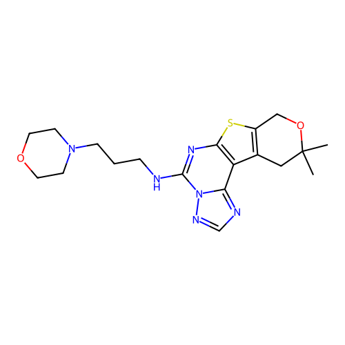 10,10-dimethyl-N-(3-morpholinopropyl)-10,11-dihydro-8H-pyrano[4',3':4,5]thieno[3,2-e][1,2,4]triazolo[1,5-c]pyrimidin-5-amine structure