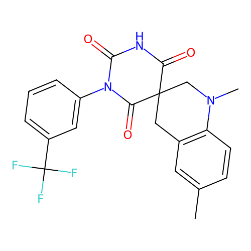 1',6'-dimethyl-1-(3-(trifluoromethyl)phenyl)-2',4'-dihydro-1H,1'H-spiro[pyrimidine-5,3'-quinoline]-2,4,6(3H)-trione structure