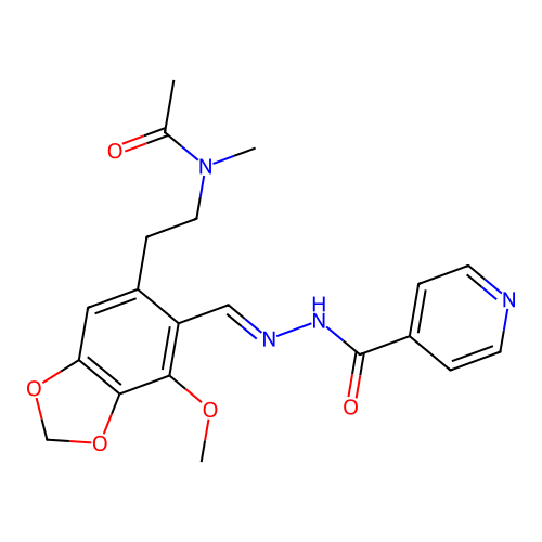 (E)-N-(2-(6-((2-isonicotinoylhydrazono)methyl)-7-methoxybenzo[d][1,3]dioxol-5-yl)ethyl)-N-methylacetamide structure