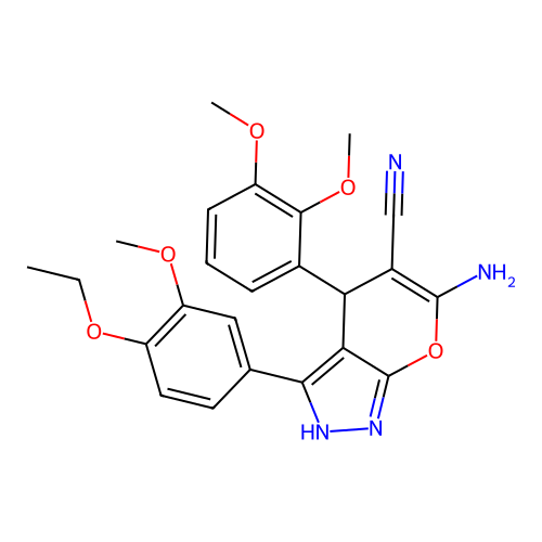 6-amino-4-(2,3-dimethoxyphenyl)-3-(4-ethoxy-3-methoxyphenyl)-2,4-dihydropyrano[2,3-c]pyrazole-5-carbonitrile structure