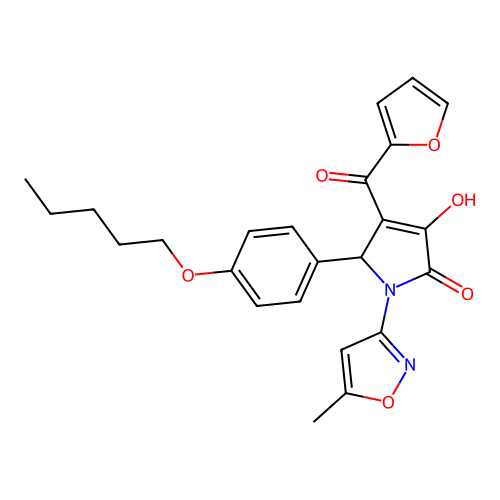 (4E)-4-[furan-2-yl(hydroxy)methylidene]-1-(5-methyl-1,2-oxazol-3-yl)-5-[4-(pentyloxy)phenyl]pyrrolidine-2,3-dione structure