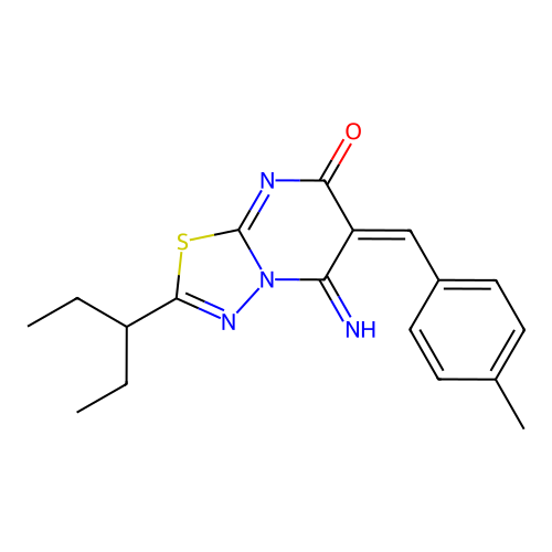 (E)-5-imino-6-(4-methylbenzylidene)-2-(pentan-3-yl)-5H-[1,3,4]thiadiazolo[3,2-a]pyrimidin-7(6H)-one structure