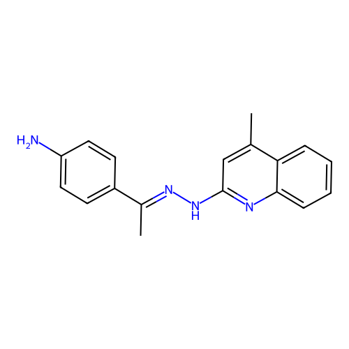 4-{(1E)-1-[2-(4-methylquinolin-2-yl)hydrazinylidene]ethyl}aniline structure