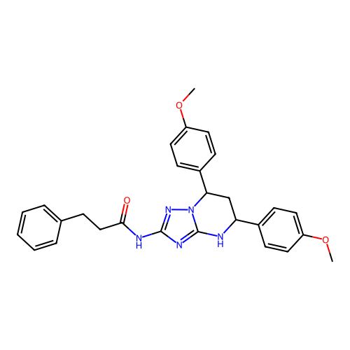 N-(5,7-bis(4-methoxyphenyl)-4,5,6,7-tetrahydro-[1,2,4]triazolo[1,5-a]pyrimidin-2-yl)-3-phenylpropanamide structure