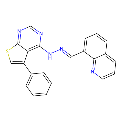 8-{(E)-[2-(5-phenylthieno[2,3-d]pyrimidin-4-yl)hydrazinylidene]methyl}quinoline structure