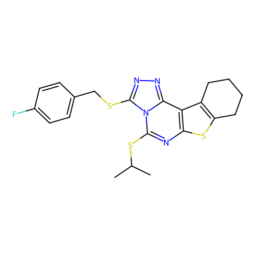 3-((4-fluorobenzyl)thio)-5-(isopropylthio)-8,9,10,11-tetrahydrobenzo[4,5]thieno[3,2-e][1,2,4]triazolo[4,3-c]pyrimidine structure