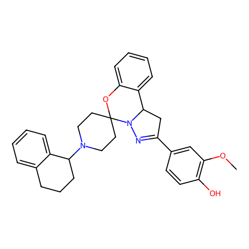 (4Z)-2-methoxy-4-[1'-(1,2,3,4-tetrahydronaphthalen-1-yl)spiro[3,10b-dihydro-1H-pyrazolo[1,5-c][1,3]benzoxazine-5,4'-piperidine]-2-ylidene]cyclohexa-2,5-dien-1-one structure