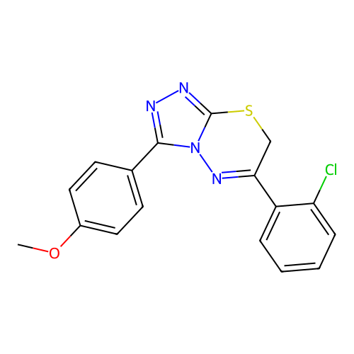 6-(2-chlorophenyl)-3-(4-methoxyphenyl)-7H-[1,2,4]triazolo[3,4-b][1,3,4]thiadiazine structure