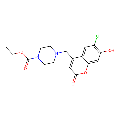 Ethyl 4-[(6-chloro-7-hydroxy-2-oxochromen-4-yl)methyl]piperazine-1-carboxylate structure