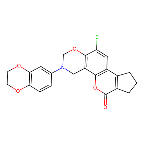 11-chloro-3-(2,3-dihydro-1,4-benzodioxin-6-yl)-3,4,8,9-tetrahydro-2H-cyclopenta[3,4]chromeno[8,7-e][1,3]oxazin-6(7H)-one structure