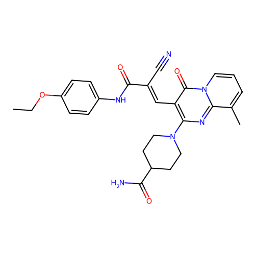 (E)-1-(3-(2-cyano-3-((4-ethoxyphenyl)amino)-3-oxoprop-1-en-1-yl)-9-methyl-4-oxo-4H-pyrido[1,2-a]pyrimidin-2-yl)piperidine-4-carboxamide structure